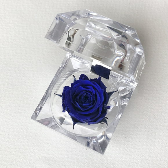Mini rosa preservada de color Sapphire Blue en cajita de regalo. Mina’an-flor eterna Mini rosa preservada en color Sapphire Blue en pequeña cajita de acrílico para regalo