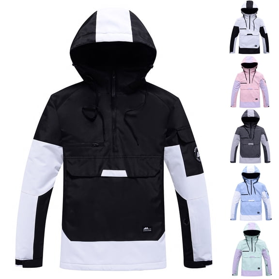 Men and Women Snow Suit with Color Contrast Warm Couple Ski Hooded Coat Windbreak Waterproof Snow Jacket Winter Snowwear