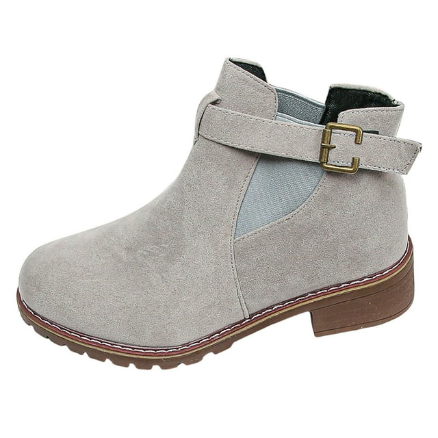 WEAIXIMIUNG Booties Women's Fall Vintage Solid Color Plus Size Suede Heel Belt Buckle Ankle Boot