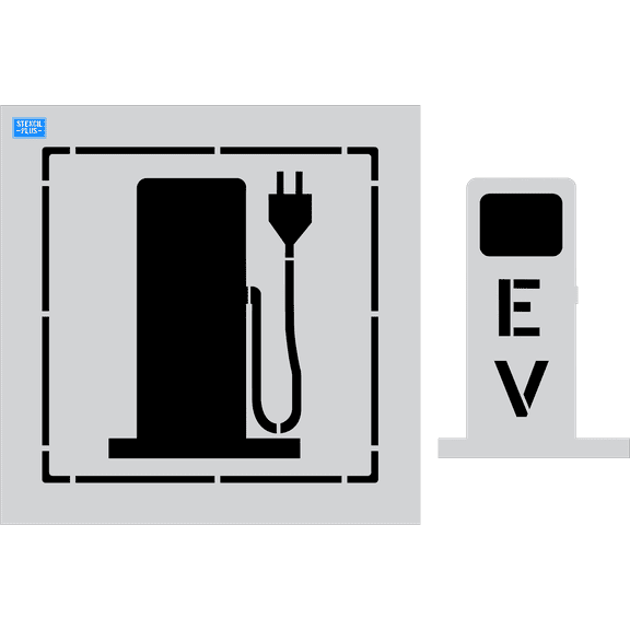 EV Electric Vehicle- 36" Electric Charging Station 2 pc Parking Lot Pavement Marking Stencil Thickness: .060