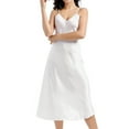thumbnail image 3 of Defitshape Women's Satin Sleep Dress Deep V Neck Silk Nightgown Long Pajama Dresses Sexy Dressing Gown Spaghetti Strap Sleeveless Chemises Tea Length Sleepwear Summer Lingries White Medium, 3 of 5