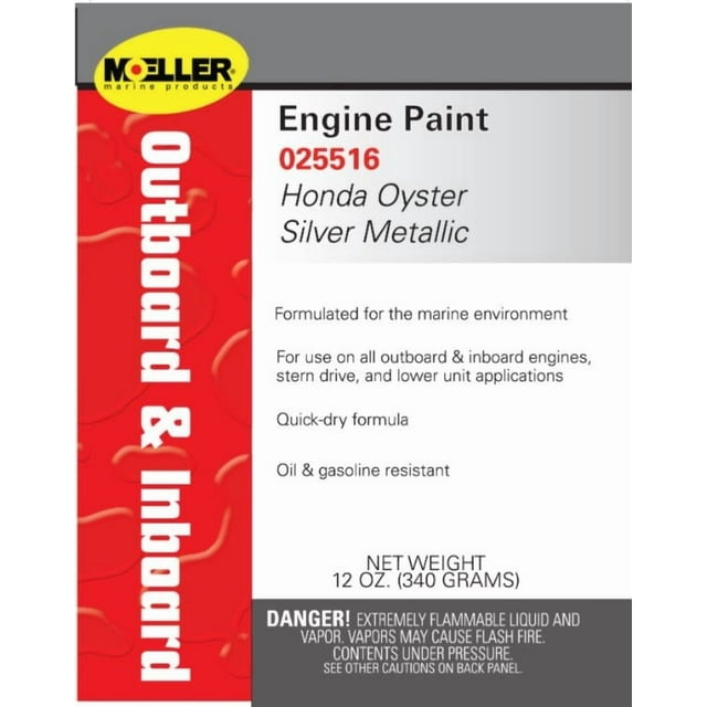 Moeller Marine Engine Paint 025516 Honda Oyster Silver Metallic; 12 Ounce; Oil And Gasoline Resistant; For Marine Applications