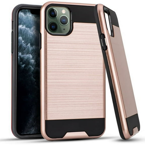 iPhone 11 Pro Case, 2-Piece Style Hybrid Shockproof Hard Case Cover with [Tempered Glass Screen Protector] Hybird Shockproof And Circlemalls Stylus Pen-Rose Gold