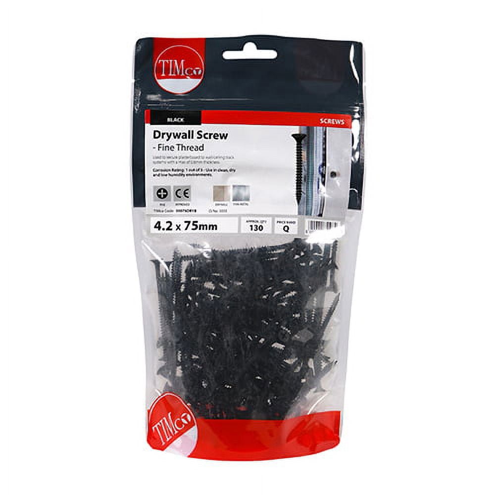 Timco - Drywall Screws - Fine Thread - PH - Bugle - Black (Size 4.2 x 75 - 130 Pieces)