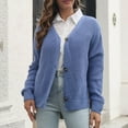 thumbnail image 5 of Lilgiuy Women's Casual Solid Color Button Loose Knit Top Long Sleeve Cardigan Sweater V-Neck Sweater,Navy,8(L) for 2022, 5 of 5