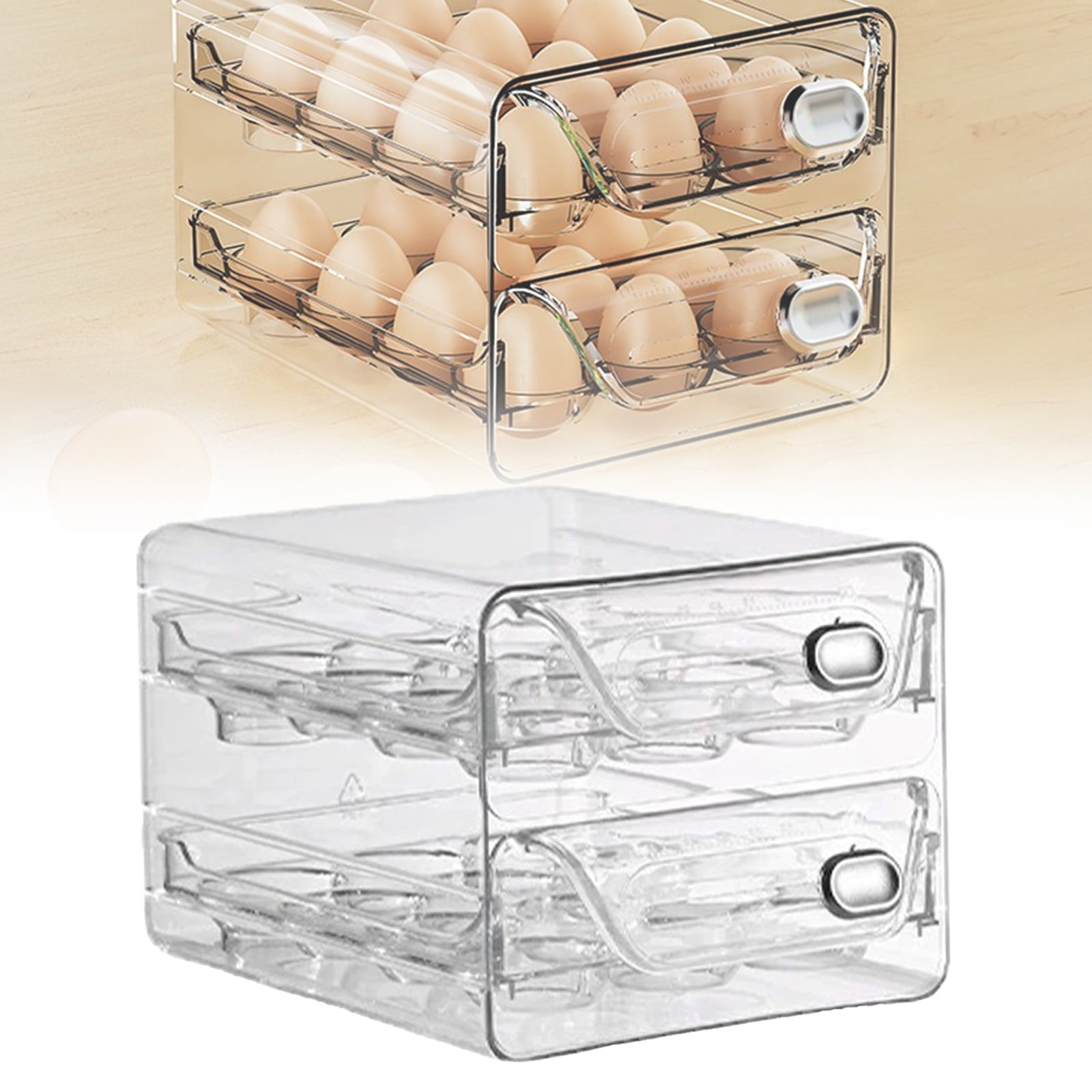 Kingtowag Transparent Stackable Egg Holder for Fridge, Egg Storage Container Organizer Tray, Large Inventory, Large Inventory
