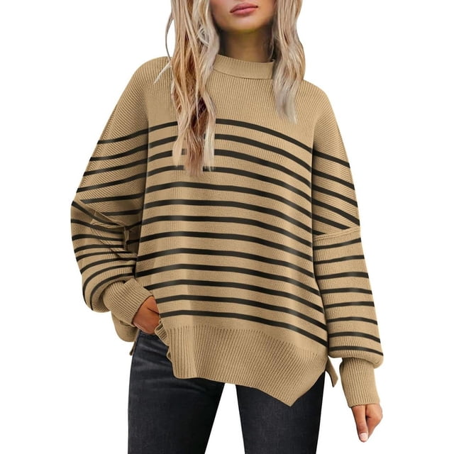 ORUYROP Women's Crewneck Batwing Long Sleeve Sweater 2023 Fall Oversized Ribbed Knit Side Slit Pullover Top