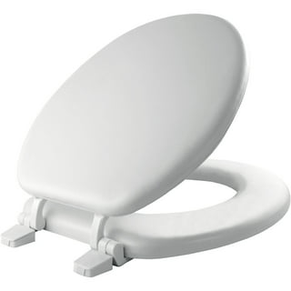 Toilet Seat Round with Non-Slip Seat Bumpers, Universal Quiet-Close Toilet  Lid, Never Loosen and Easy to Install, Durable Plastic, White, Fits Standar