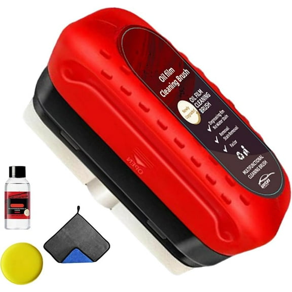 Glass Cleaner, Wind Shield Cleaner, Automotive Oil Film Cleaning Brush, Oil Film Cleaning Brush for Car Windows (Red)