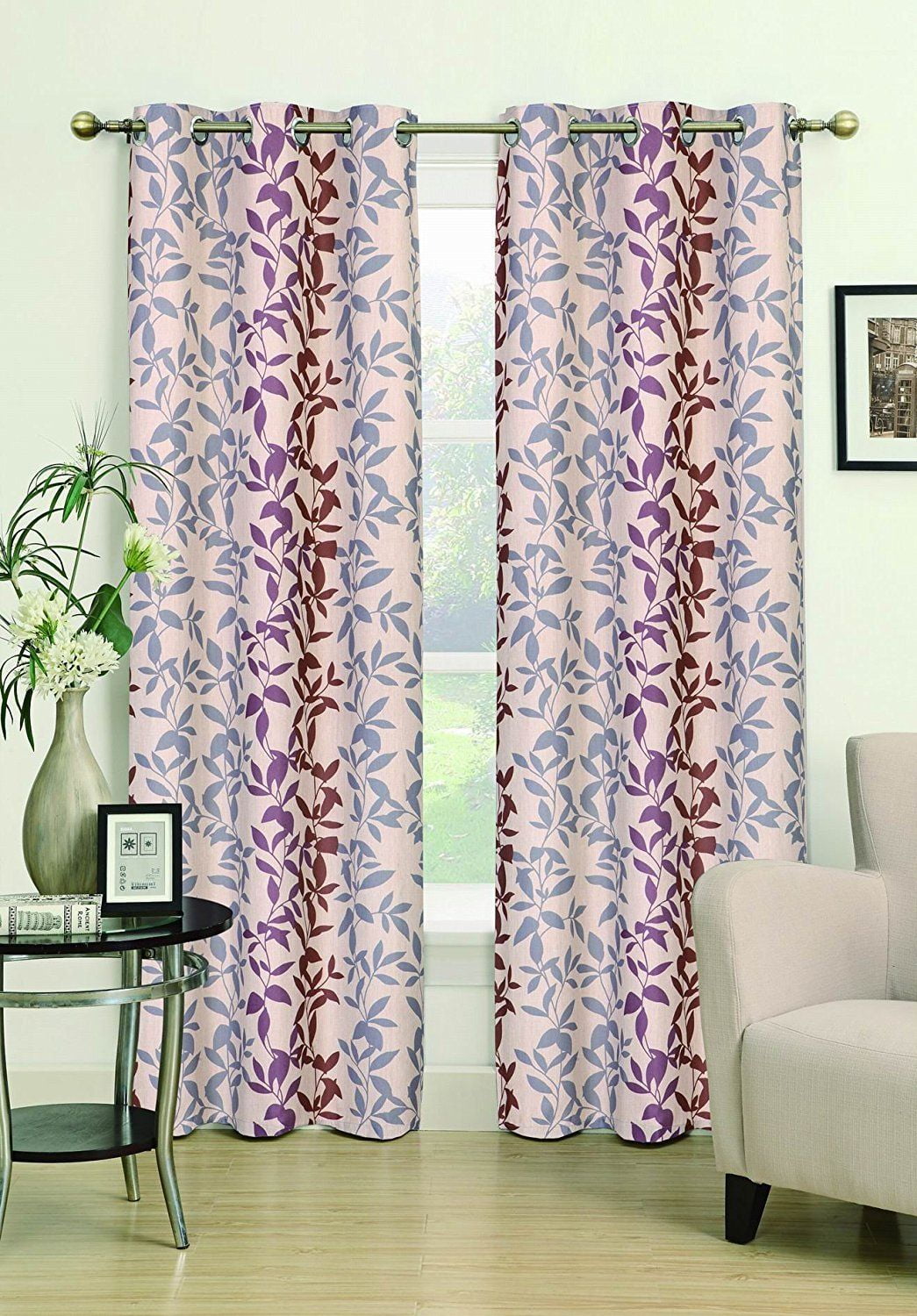 Branches Grommet Biege Jacquard Window Curtain Panel 84