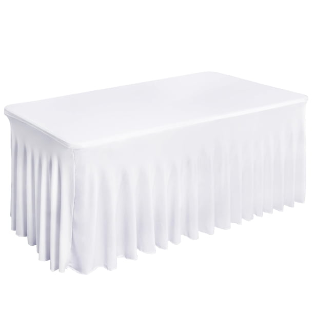 Mantel y faldón de mesa fijos de elastano blanco para mesa de 6 pies
