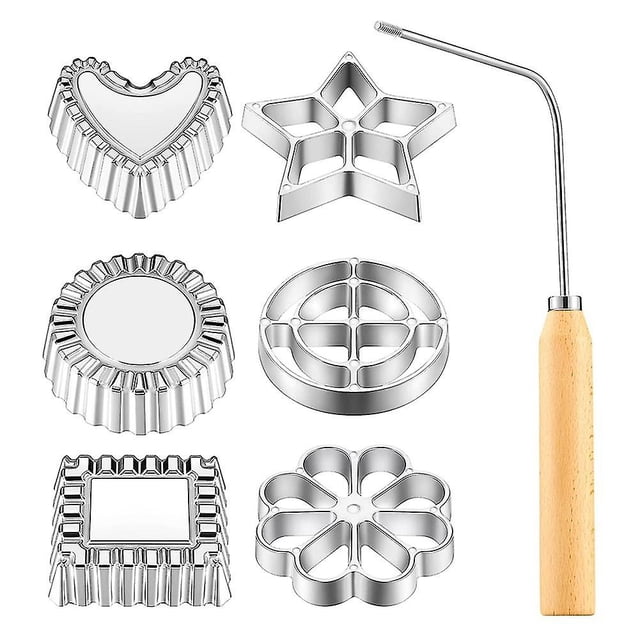 Achappam-Molde para Bunuelos con mango, juego de roseta, corazón, estrella, círculo, cuadrado, molde para galletas, Compatible con cocina, hornear, frito