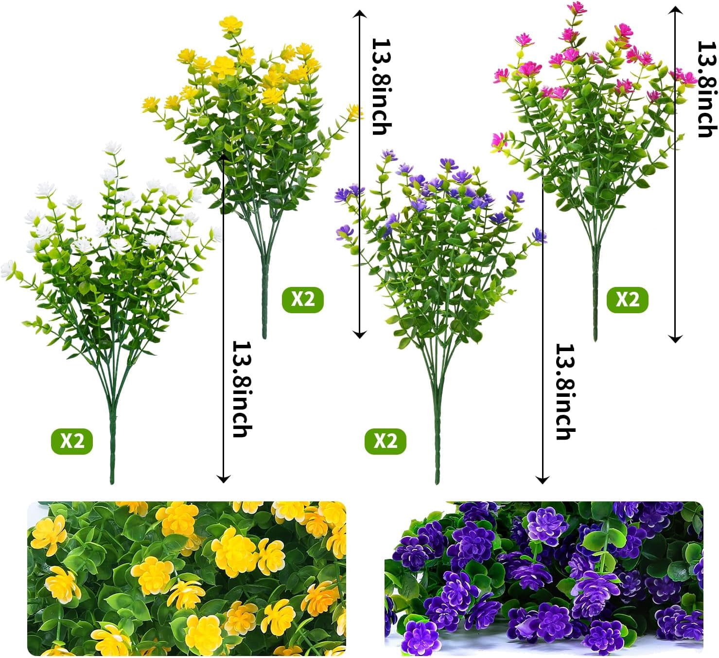 Outdoor Artificial Fake Flowers UV Resistant No Fade Boxwood Faux Plastic Shrubs Plants for Garden Patio Porch Window Box Home Wedding Farmhouse Hanging Décor