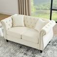 thumbnail image 2 of 58.8" Chesterfield Sofa Black Velvet for Living Room, 2 Seater Sofa Tufted Couch with Rolled Arms and Nailhead for Living Room, Bedroom, Office, Apartment, Two Pillows (Beige), 2 of 11