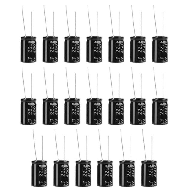 20 condensadores electrolíticos polarizados axiales de 22 uf y 450 V con cables largos, caja de surtido de condensadores electrolíticos, amplificador de tubo de componentes electrónicos