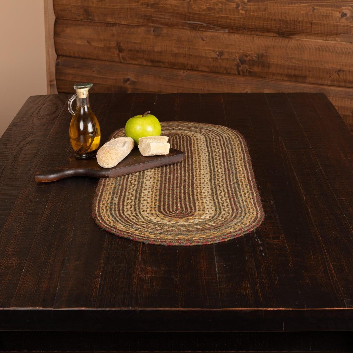 VHC Brands Tea Cabin Rustic Jute Green Textured Striped Oval Kitchen Table Decor Runner 13"x36"