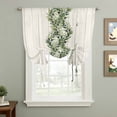 thumbnail image 2 of Sage Green Leaves Tie Up Curtains for Windows, Adjustable Balloon Window Shades, Summer Botanical Retro Art Wooden Kitchen Window Treatments Farmhouse Short Curtains with Rod Pocket 42"x45", 2 of 8