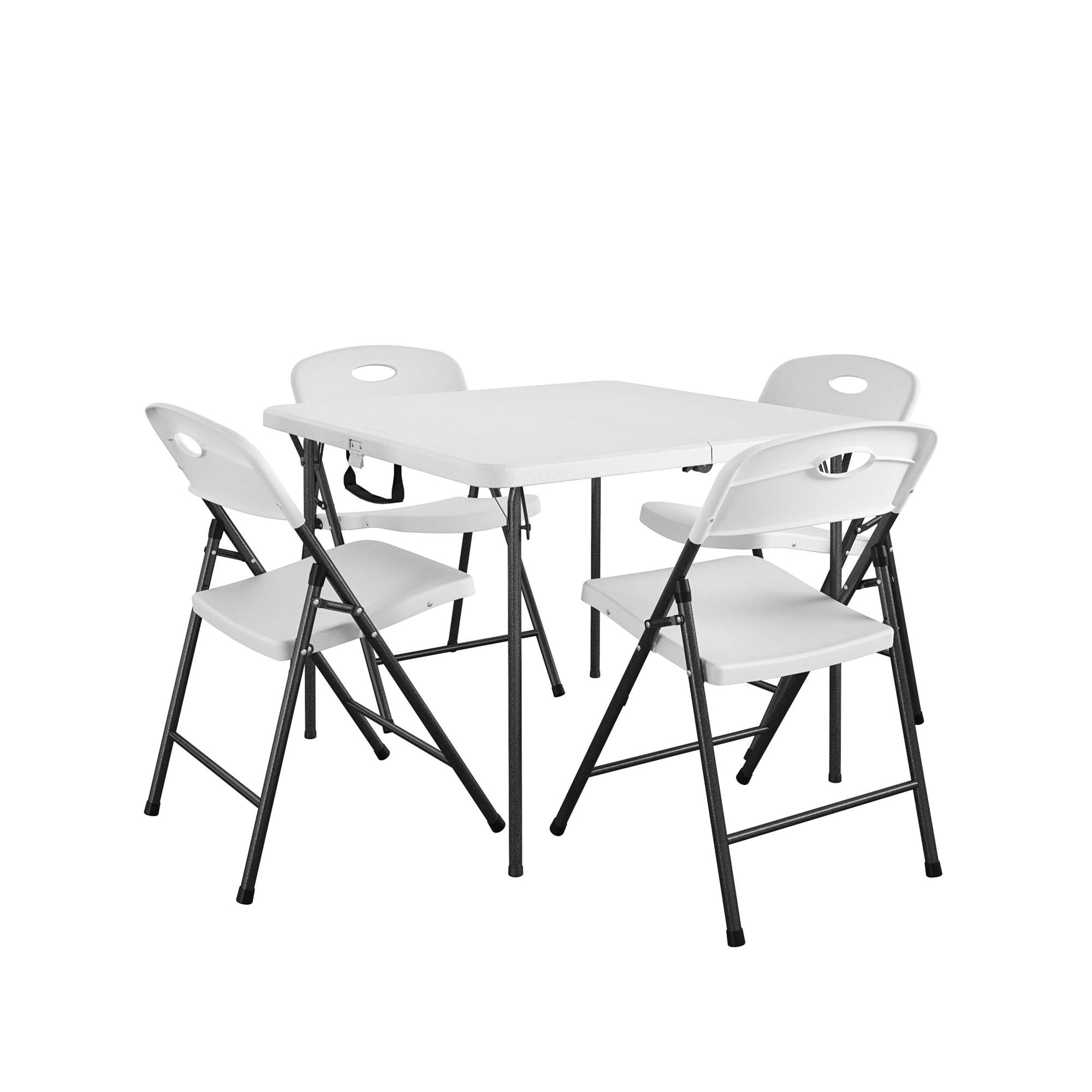 COSCO XL 5-Piece Folding Indoor/Outdoor Dining Set w/ 36" Fold-in-Half Card Table w/ Handle, White