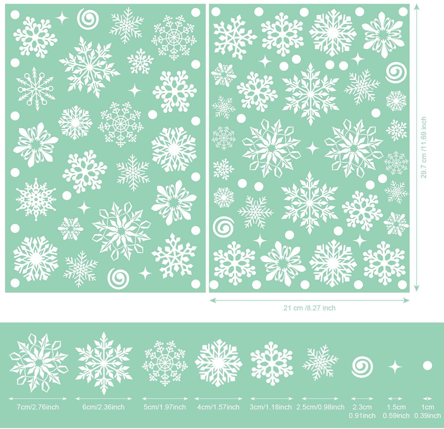 570 Pieces Snowflake Window Clings Winter Window Clings Christmas Snowflake Decal Stickers Window Clings Decorations for Christmas Frozen Theme Party New Year Supplies, 9 Sheets (White)