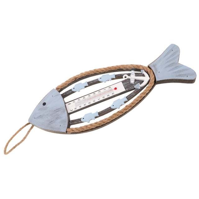 UPOUART Patio Fish Wall Decorations Wooden Fish Temperature Gauge for Home Decor Coastal Rustic 1Set