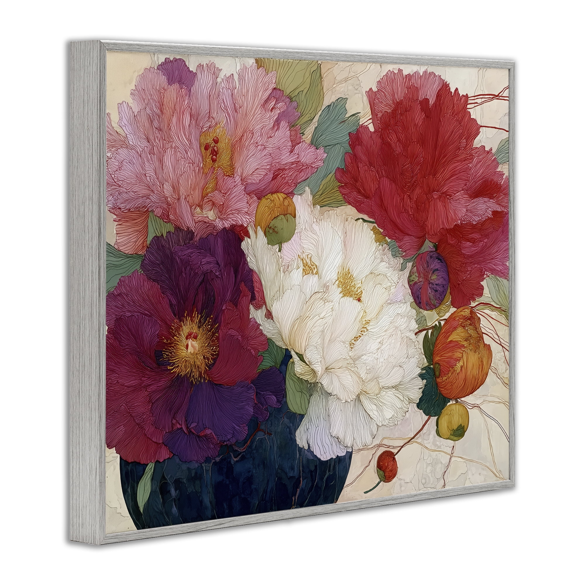 Haiku Ornate Flower Petals Gray Framed Giclee Art, design by Annabelle Hall