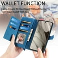 thumbnail image 6 of Compatible for Google Pixel 8A Wallet Case for Women Girls with Card Holder - Retro Embossed Flower Zipper Wallet PU Leather Flip Cover with Detachable Wrist Hand Strap, Blue, 6 of 8