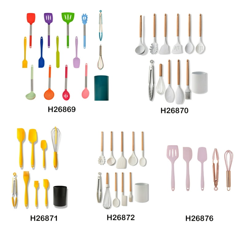 Htovila Silicone Cooking Utensil Set Non-stick Kitchen Utensils Set 10 PCS  Heat Resistant Kitchen Tools with Wooden Handle