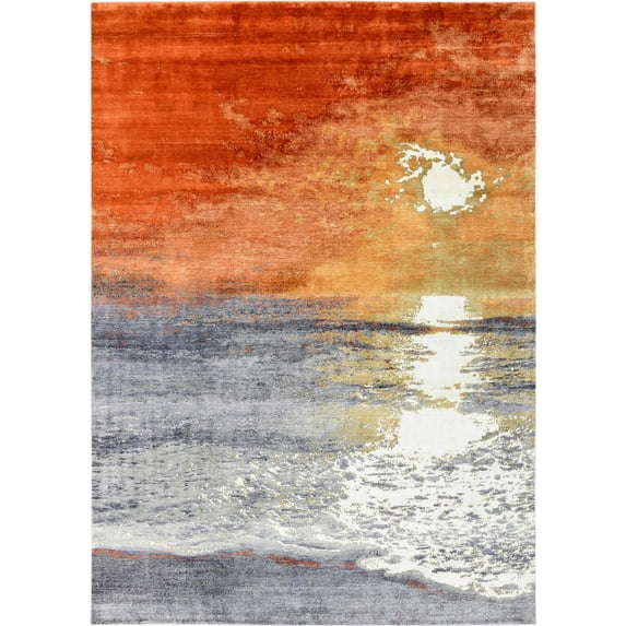 Ahgly Company Indoor Rectangle Mid-Century Modern Silver Pink Oriental Area Rugs, 2' x 5'