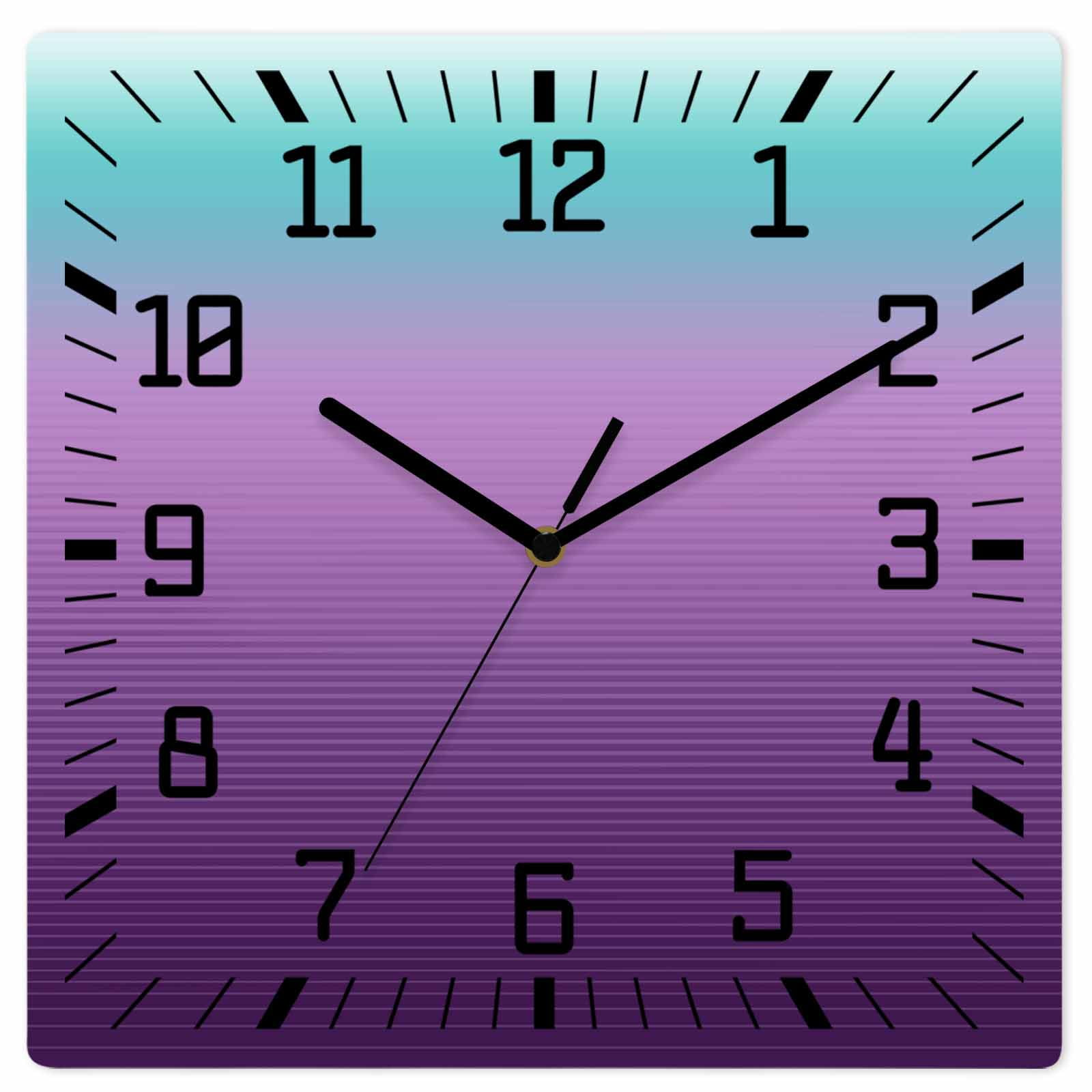 Teal Purple Ombre Wooden Wall Clock Silent Non Ticking Modern Geometric Striped Abstract Art Square Wall Clocks Battery Operated Decor Clock for Home Office Living Room Kitchen 12 Inch