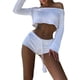thumbnail image 1 of VISgogo, conjunto de 2 piezas de punto a la moda para mujer, Tops cortos con hombros descubiertos de Color sólido/rayas + conjunto de pantalones cortos con cintura elástica para mujer, S/M/L VISgogo  moda, 1 of 9