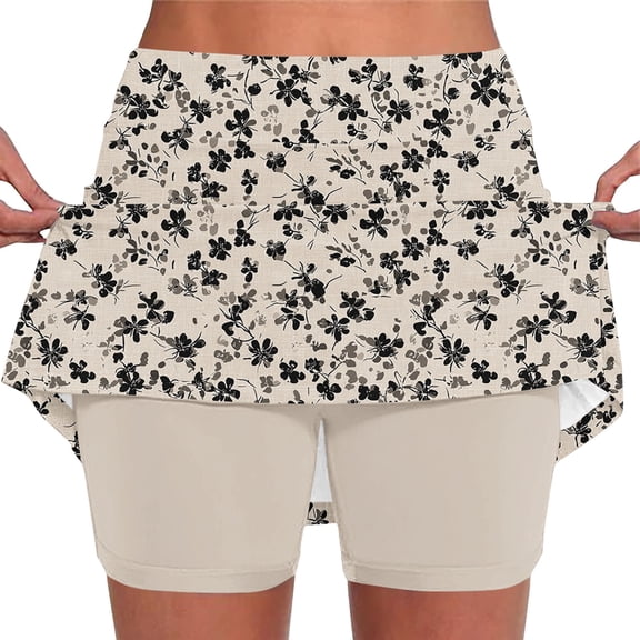DailyTrove Women Floral Print Skort Casual Minimalist Flared Skirt with Built-in Shorts
