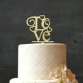 thumbnail image 2 of "Love" Custom Cake Topper With Two Hearts Personalized Rustic Wooden Cake Topper Cake Decoration 5" Inches Wide, 2 of 3