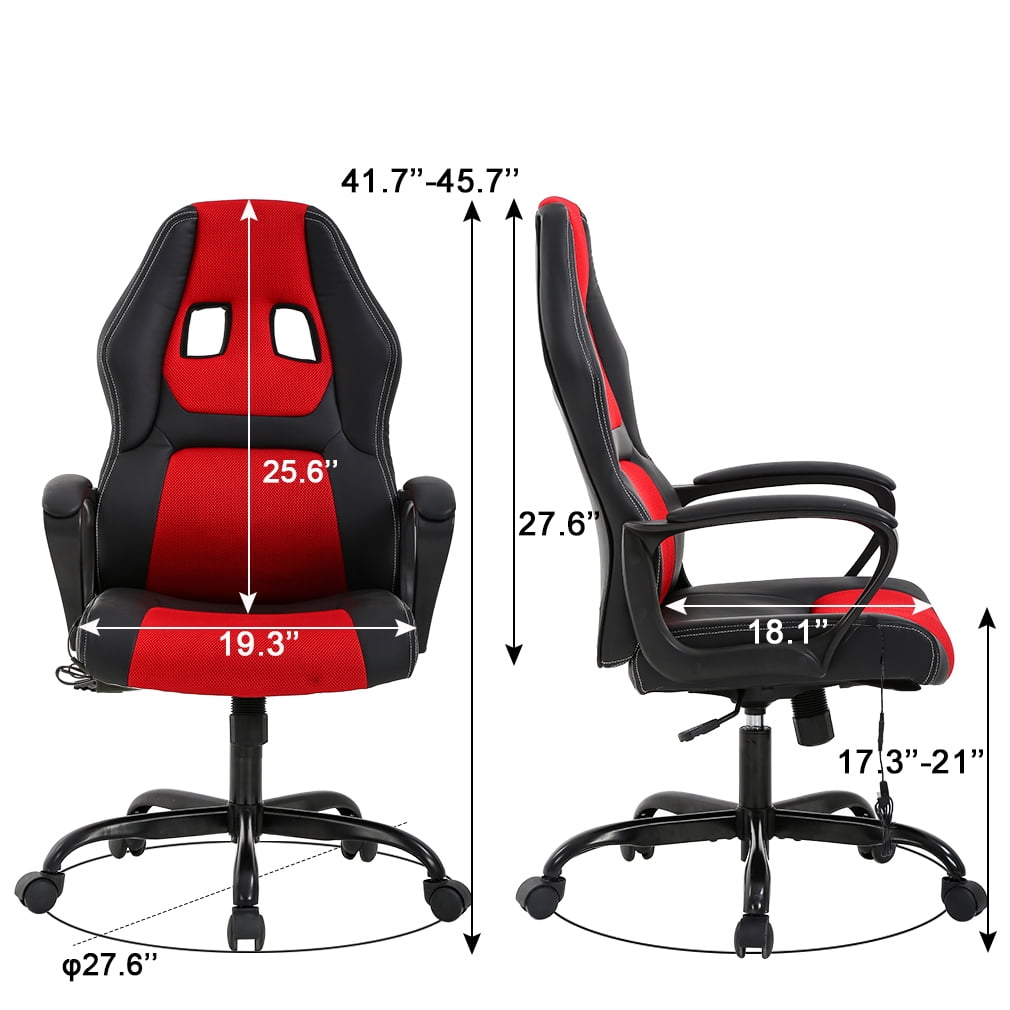 BestOffice Ergonomic Racing Gaming Chair，Massage PU Leather Lumbar Support Headrest Swivel Computer, Red