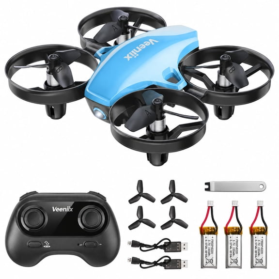 Veeniix Mini Drone for Kids and Beginners, Indoor RC Quadcopter, 3D Flips, Auto Hover, 3 Batteries, Blue