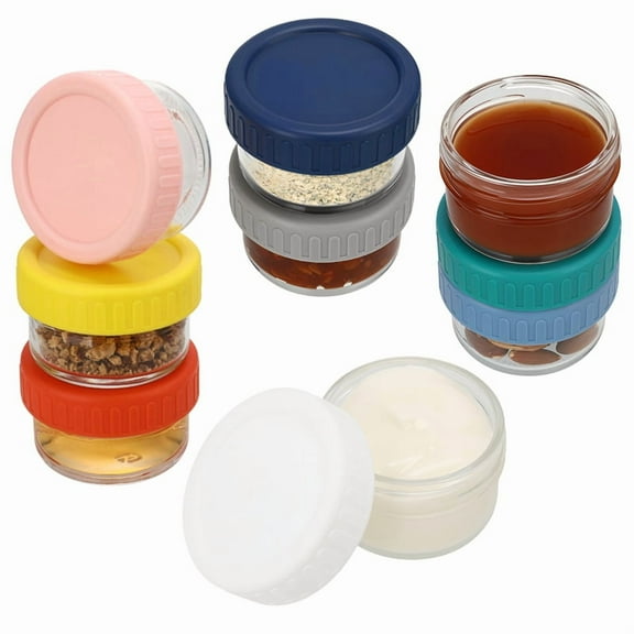 AOWOO 8 Pack Salad Dressing Container to Go, 2.7 oz Glass Condiment Containers with Lids for Lunch Box, Small Sauce Containers Glass Jars with Lids Reusable & Leakproof