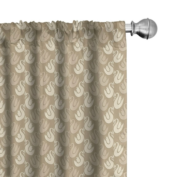 Ambesonne Swan Window Curtains, Abstract Curvy Silhouettes, Each 28" W x 63" L, Pale Brown Sand Brown