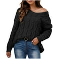 thumbnail image 2 of MSJbahu Chunky Fitted Womens Sweaters Black Solid V-Neck Cable Knit Long Sleeve Pullover Teens Tops Dressy, 2 of 7