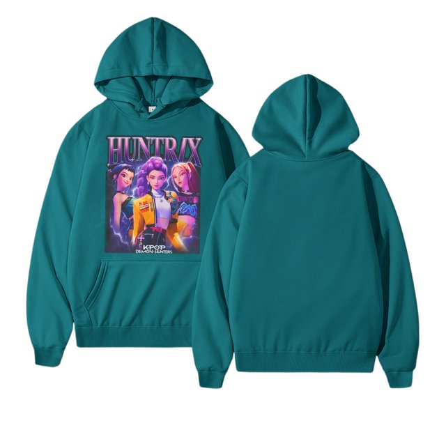 KPop Demon Hunters Huntrix Team Hoodie - Anime Movie Pattern Men's and Women's Fashion Pullover Sweatshirt, Suitable for K-Pop and Anime Fans#Dark Green 2XL