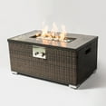 thumbnail image 2 of Olurrisa 32" Propane Gas Fire Pit Table, 50000 BTU Rectangular Fire Pit, Tile Tabletop with Beautiful Wicker Base for Outside Patio Deck Garden Courtyard-Brown, 2 of 9