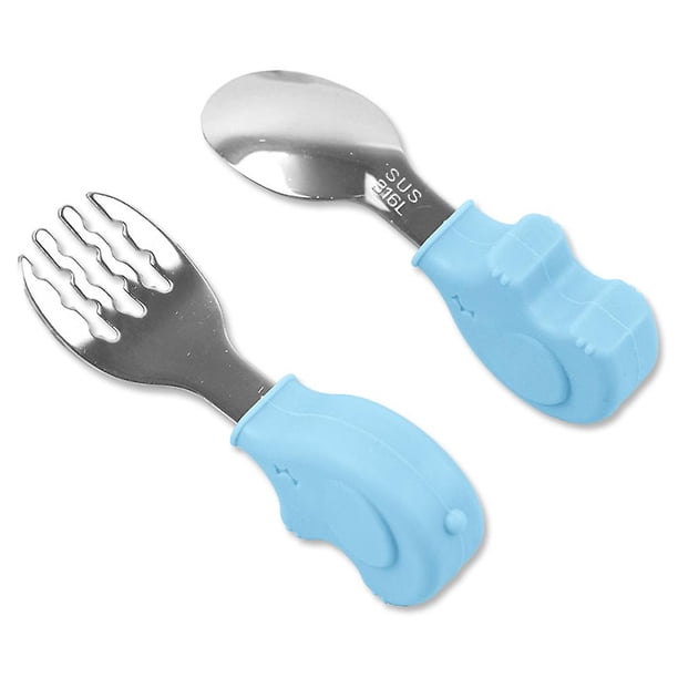 Juego de cubiertos para niños pequeños, cuchara y tenedor sin BPA, cubiertos para niños con mango de silicona