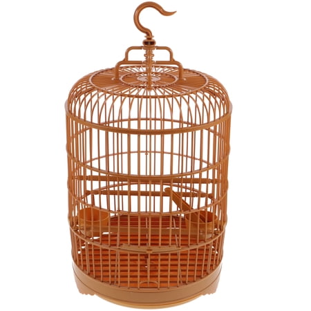 POPETPOP 1Set Plastic Parrot Cage Brown with Bottom Tray Suitable for Budgie Cockatiel
