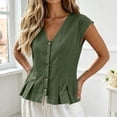 thumbnail image 4 of GERsome Women's Tank Tops V-Neck Pleated Button Down Sleeveless Loose Fit T-Shirts for Summer Casual Army Green Size L, 4 of 9