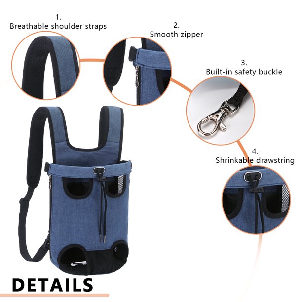 Mochila Para Mascotas Bolsa de pecho Hebilla de seguridad incorporada Bolsa de transporte para perros y mascotas Mochila (Azul XL) Tmvgtek Libre de BPA