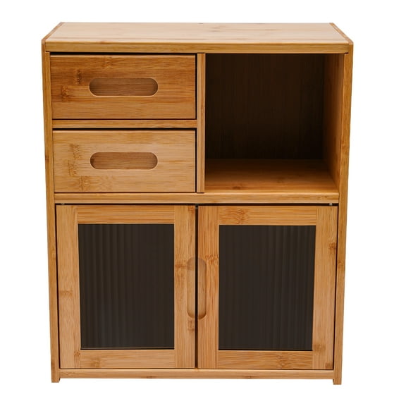 TFCFL Bamboo Kitchen Pantry Sideboard  Cupboard Small Countertop Storage Cabient with Acrylic Doors and Drawers