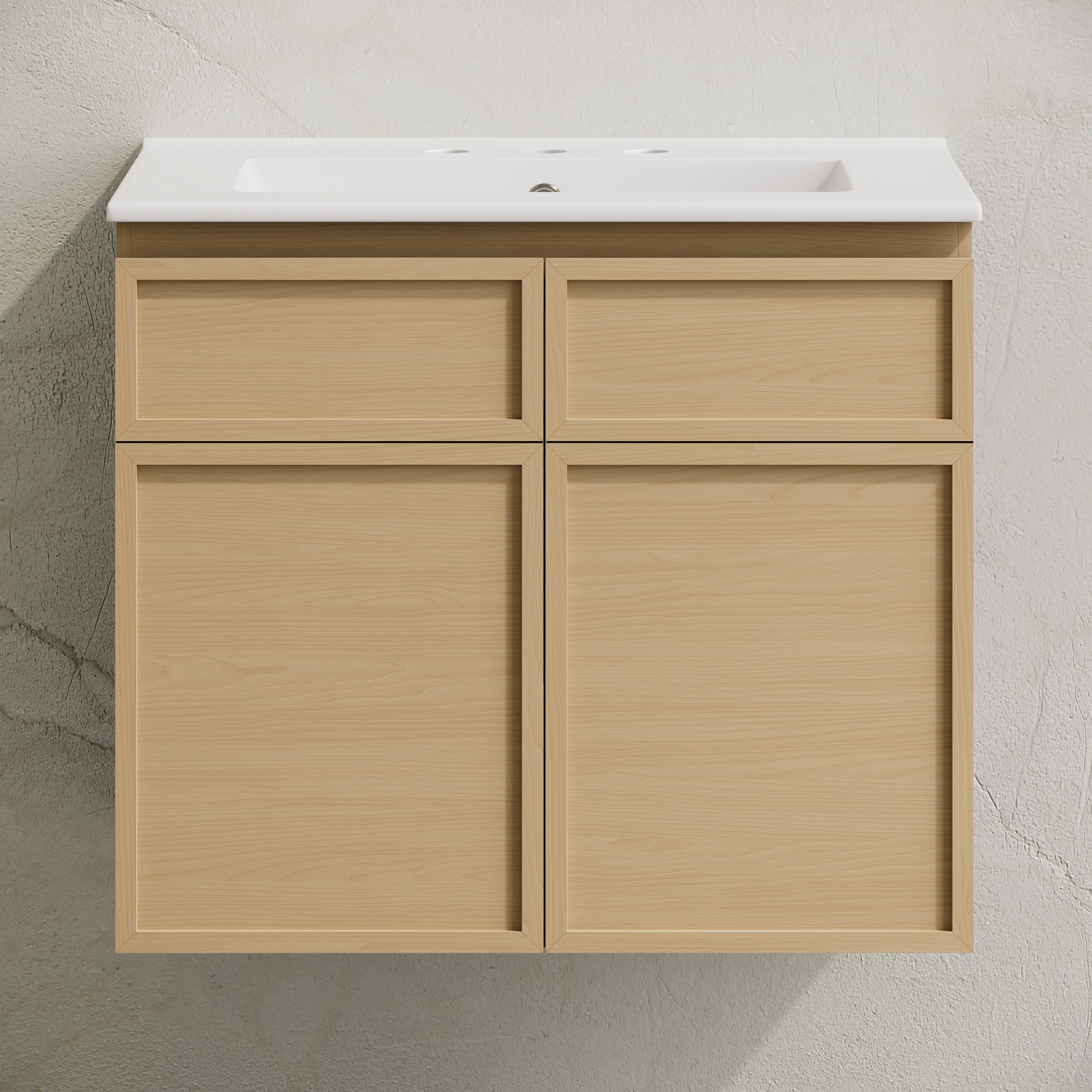 St. Tropez 24" Wall-Mounted Bathroom Vanity in Natural Oak with 3-Hole Widespread Sink Top