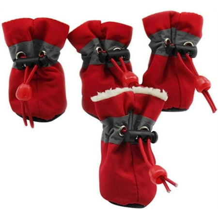 4 Pcs/Lot Waterproof Dog Shoes with Cashmere Warm Inner Anti-Slip Rain Snow Boots for Small Dog