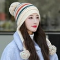 thumbnail image 6 of SikaFu New Knitted Hat Thick Warm Two Layers Earflap Hat Fleece Lined Colorful Big Ball Skullies Beanies Women Winter Beanie Hat, 6 of 6
