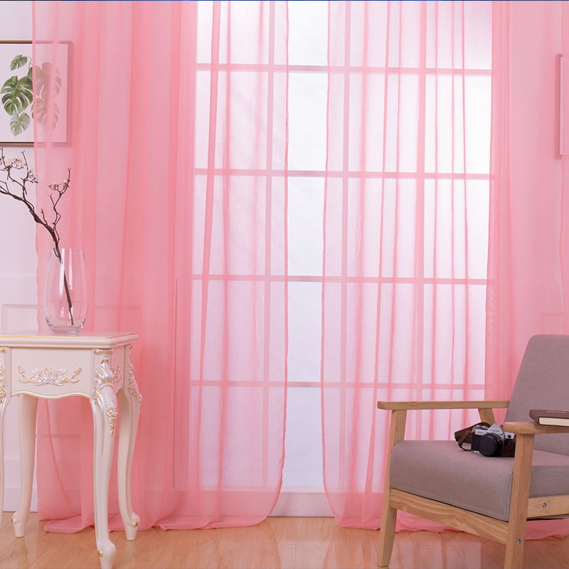 2PC HOME DECOR VOILE SHEER WINDOW ROD POCKET CURTAIN TREATMENT PANEL PINK 
