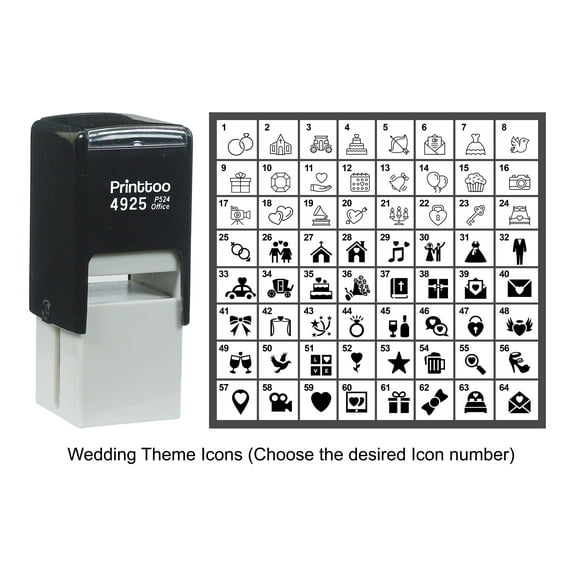 Printtoo Personalized Wedding Theme Icons Rubber Stamp Self Inking Stamper 24 mm-Red