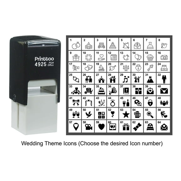 Printtoo Personalized Wedding Theme Icons Rubber Stamp Self Inking Stamper 24 mm-Black